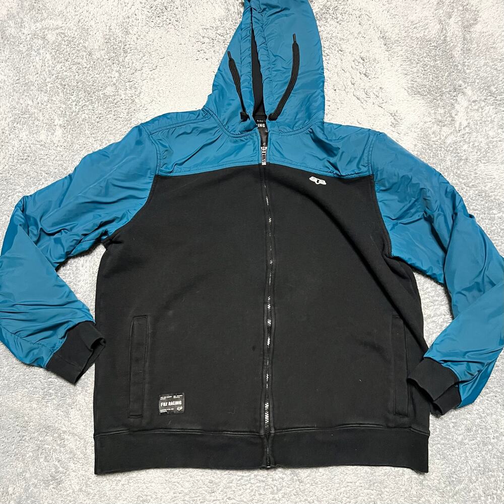 Fox Racing Head Hoodie Mens Large Tafetta Topped Fleece Zip Jacket